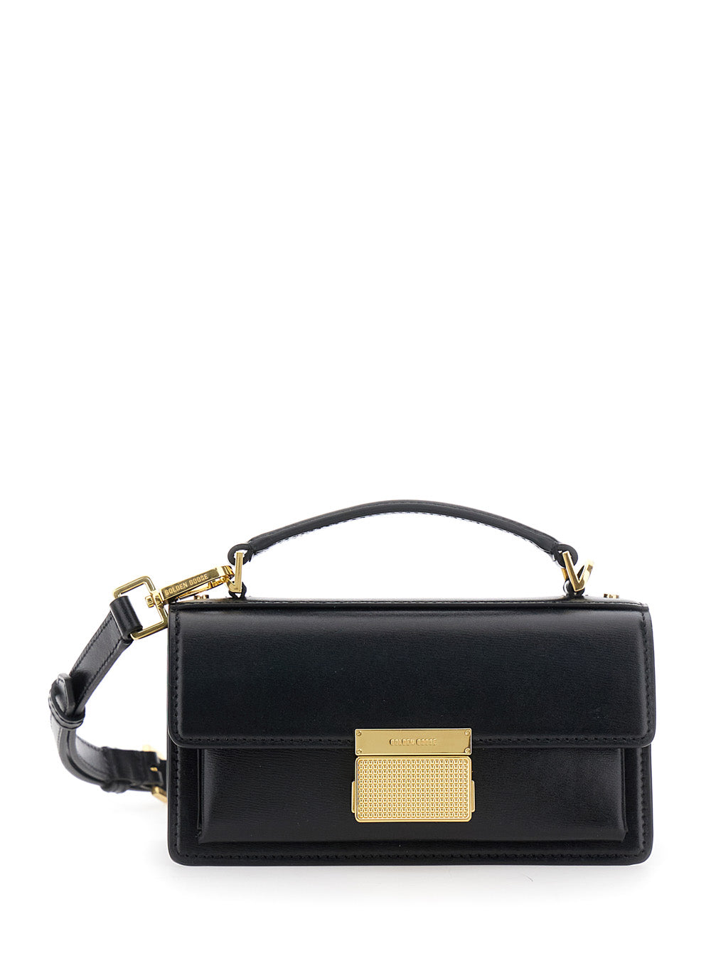 Venezia Black Hangbag With Adjustable And Removable Shoulder Strap Clasp Closure Leather Woman Cow Hand Bags