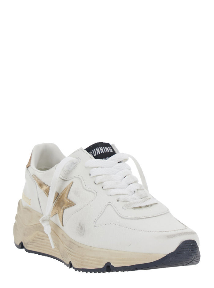 Running Sole White Sneaker with Side Star Detail in Mixed Leather Woman Goat Polyester Cow Polyamide