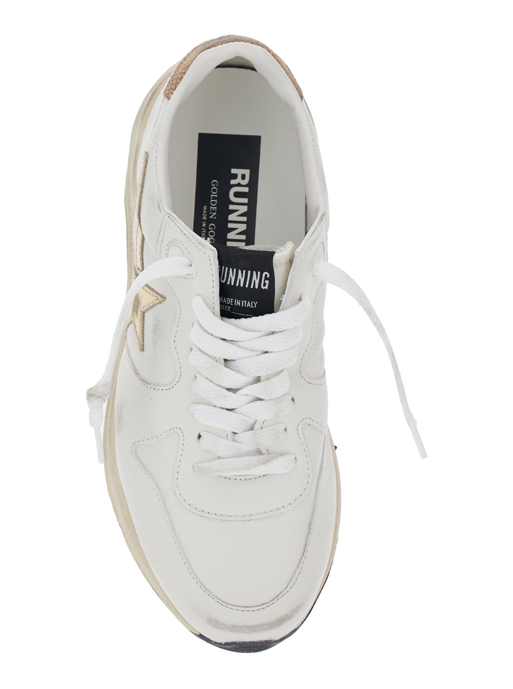 Running Sole White Sneaker with Side Star Detail in Mixed Leather Woman Goat Polyester Cow Polyamide