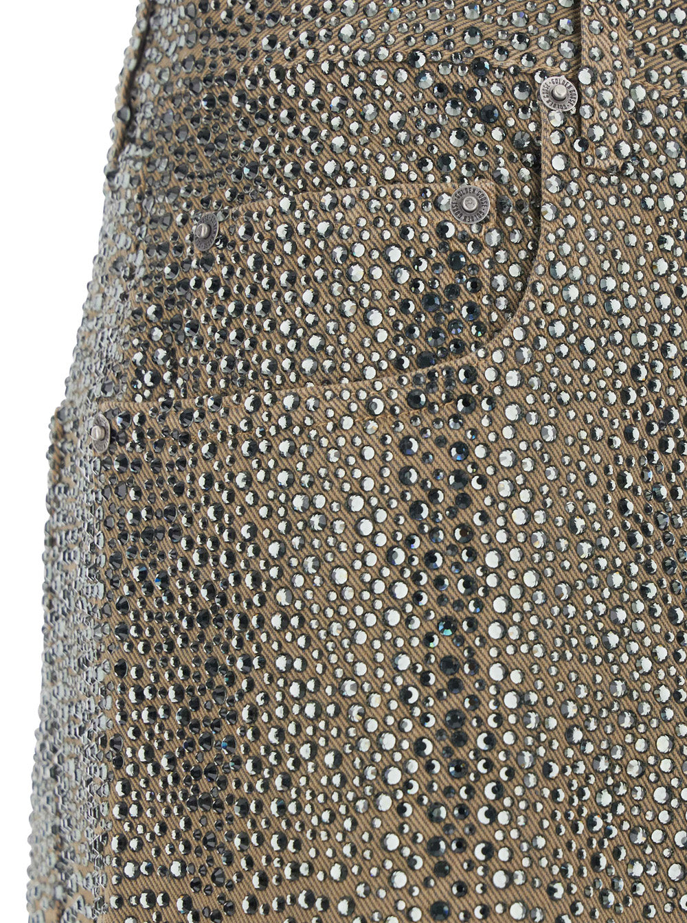 Beige Pants with Faded Crystal Embellishment and Belt Loops in Cotton Blend Woman Polyester Other Fiber Trousers