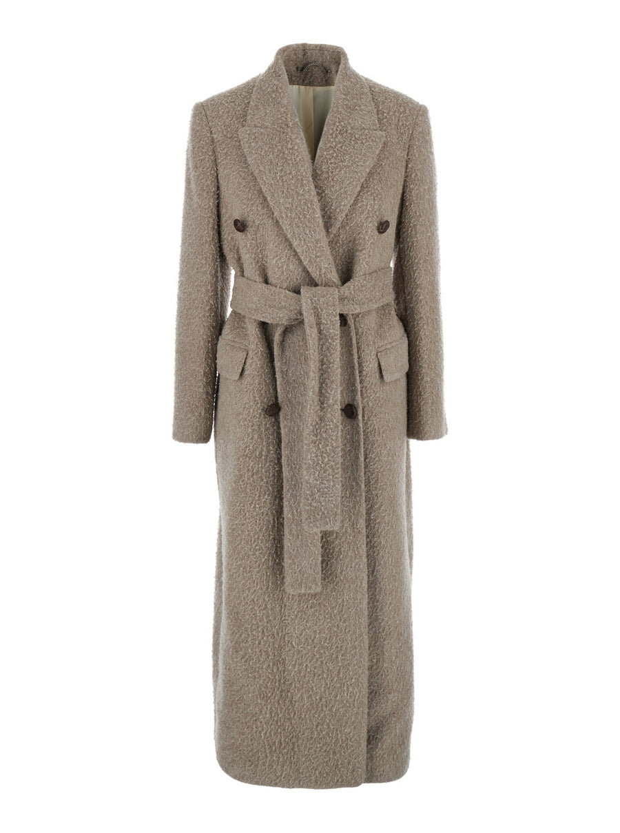 Beige Double-Breasted Wool Blend Coat Virgin Mohair Polyamide