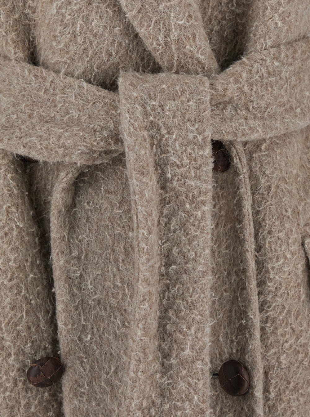 Beige Double-Breasted Coat with Classic Lapels and Belt in Wool Mohair Blend Woman Virgin Polyamide Outerwear