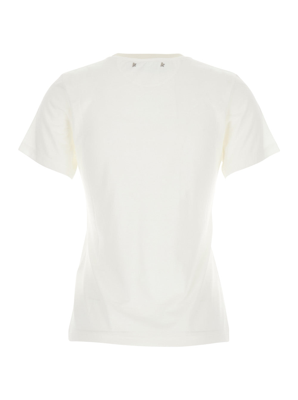 White Crew Neck T-Shirt with Embroidery on Front in Fabric Woman Viscose Polyamide Tshirts And Polo Shirts