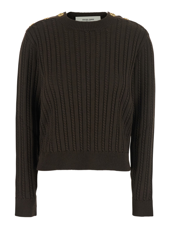 Brown Crewneck Sweater with Interwoven Design in Wool Woman Virgin Polyamide Jersey