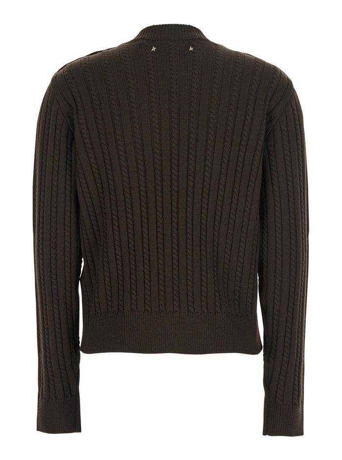 Brown Crewneck Sweater with Interwoven Design in Wool Woman Virgin Polyamide Jersey