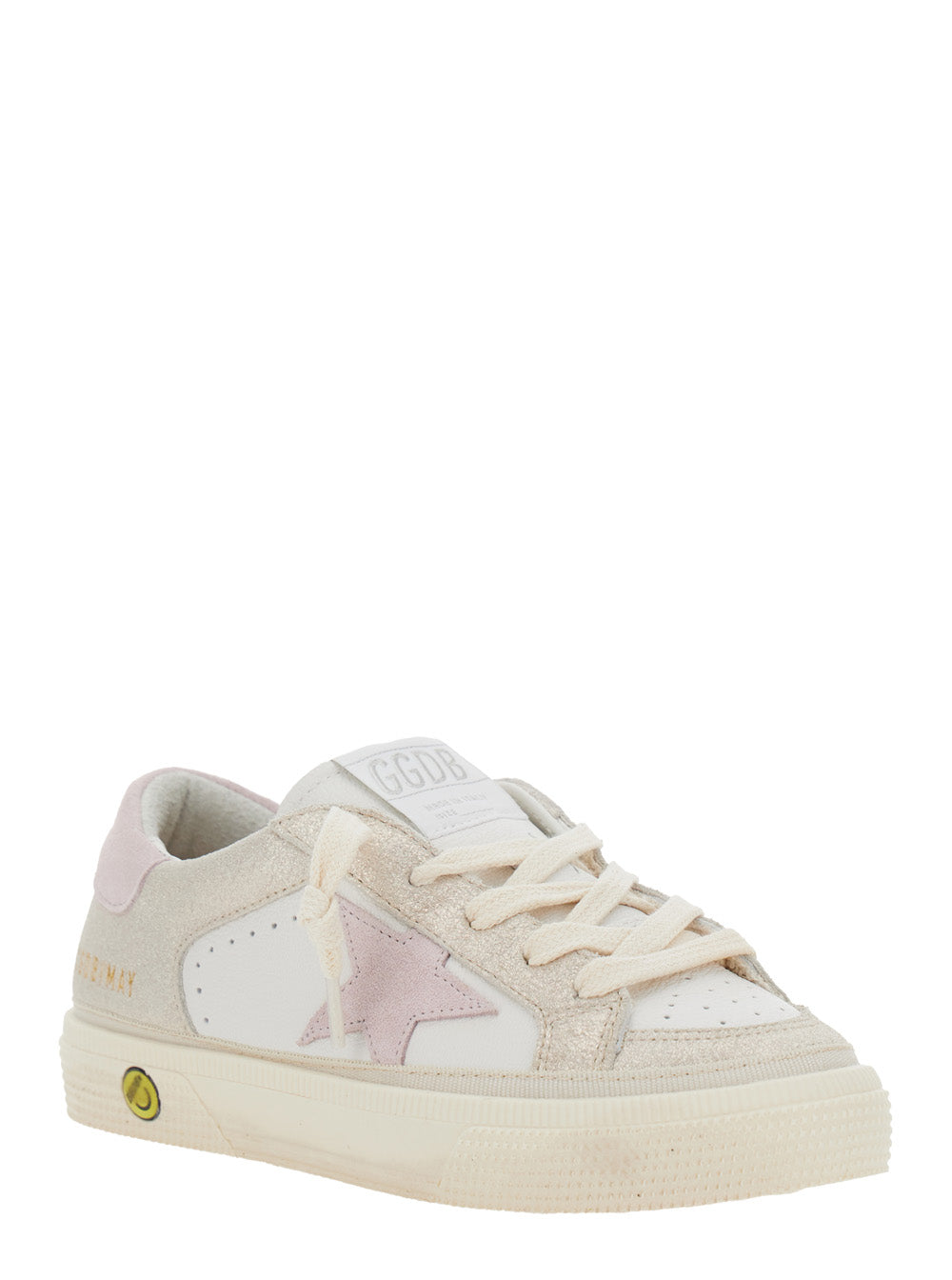May White Low Top Sneakers with Logo on the Tongue and Star Shaped Detail Side in Leather Girl Goat Cow