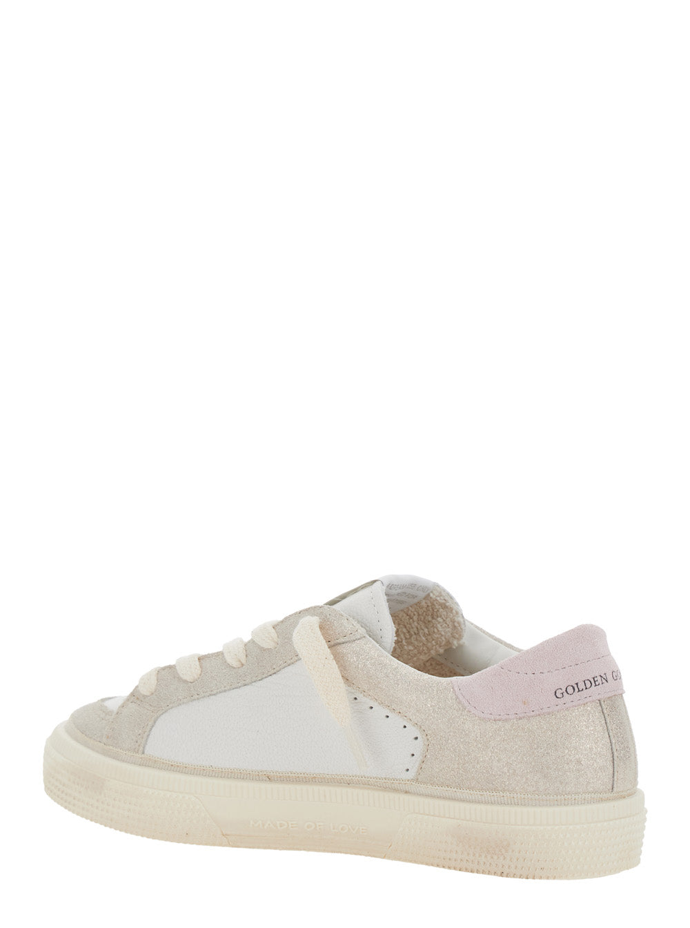 May White Low Top Sneakers with Logo on the Tongue and Star Shaped Detail Side in Leather Girl Goat Cow