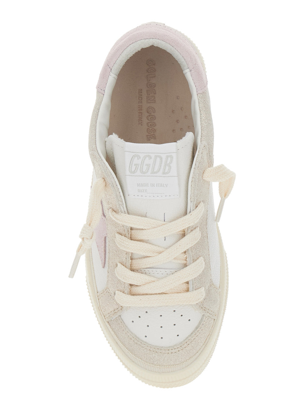 May White Low Top Sneakers with Logo on the Tongue and Star Shaped Detail Side in Leather Girl Goat Cow