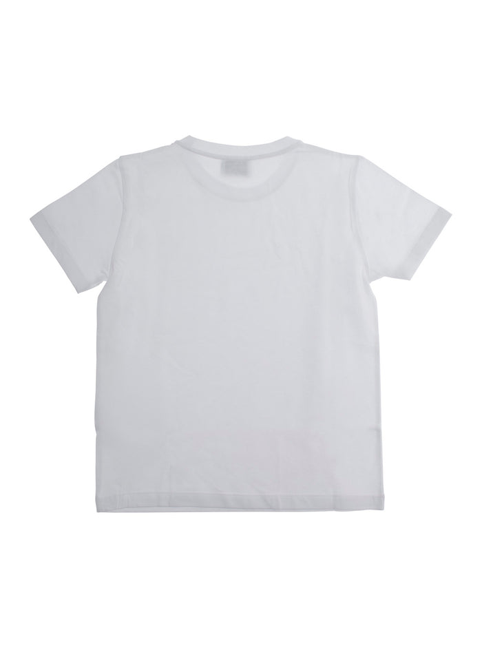 White T-Shirt with Round Neck and Logo on the Front in Cotton Boy Tshirts Polo Shirts