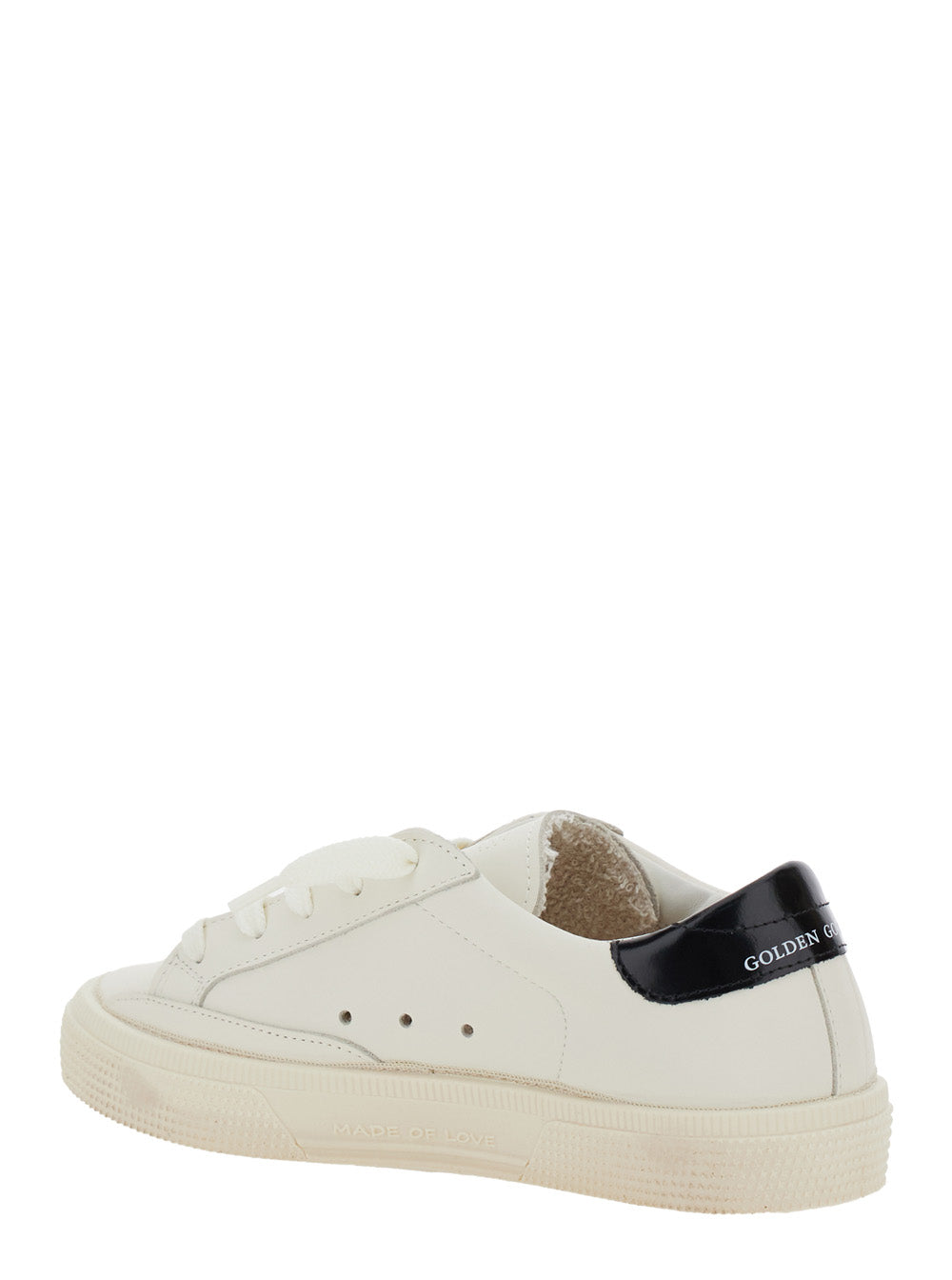 May White Low Top Sneakers with Glittered Star Patch and Contrasting Heel Logo Lettering in Leather Girl Cow