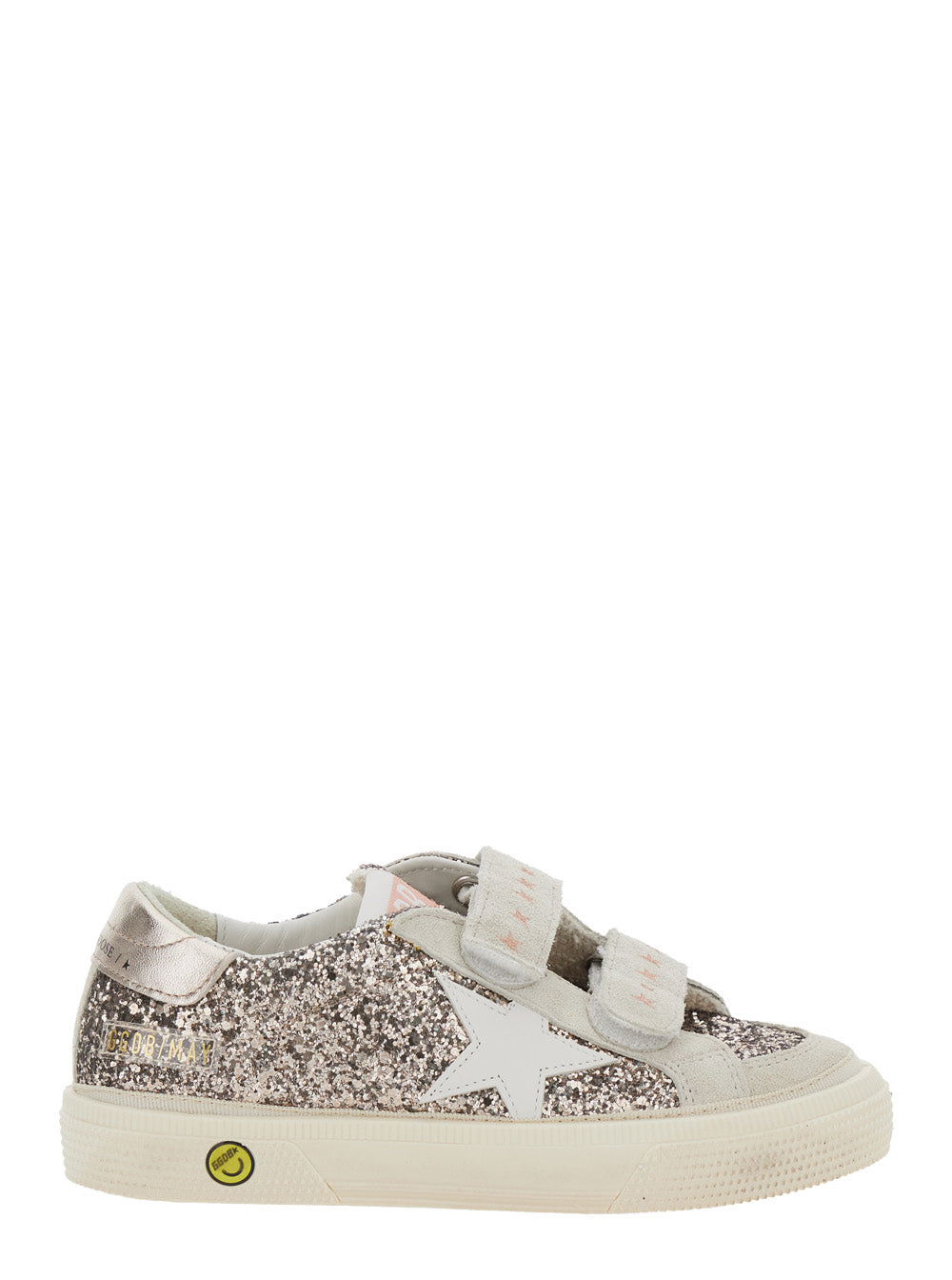 May School Grey Glittered Low Top Sneakers With Star Patch On The Side Leather Blend Girl
