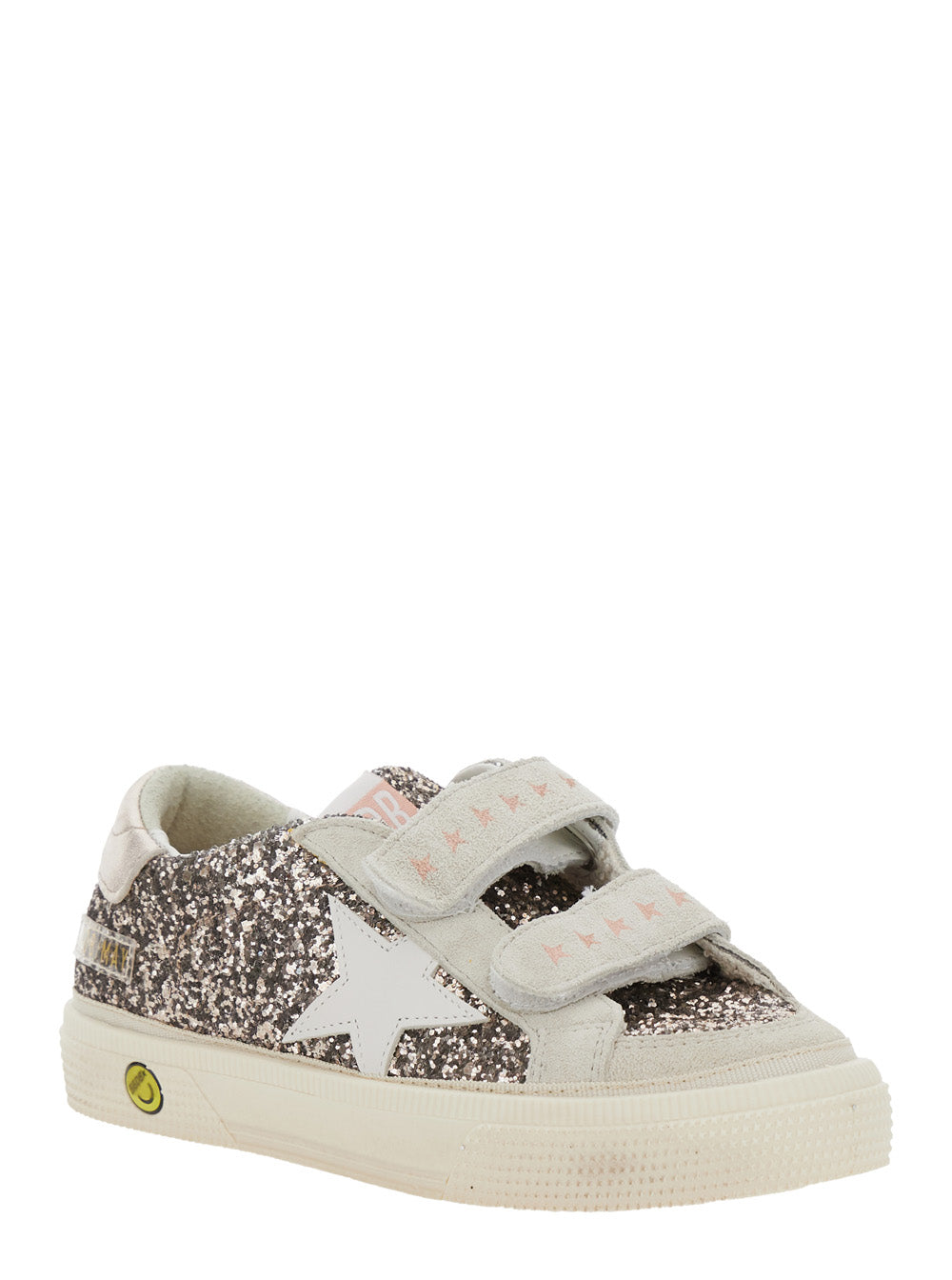 May School Grey Glittered Low Top Sneakers With Star Patch On The Side Leather Blend Girl
