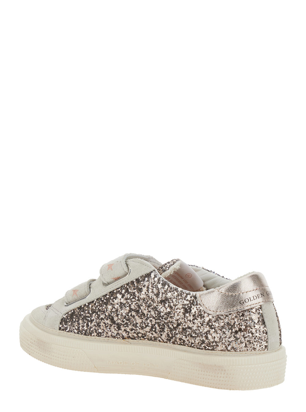 May School Grey Glittered Low Top Sneakers With Star Patch On The Side Leather Blend Girl