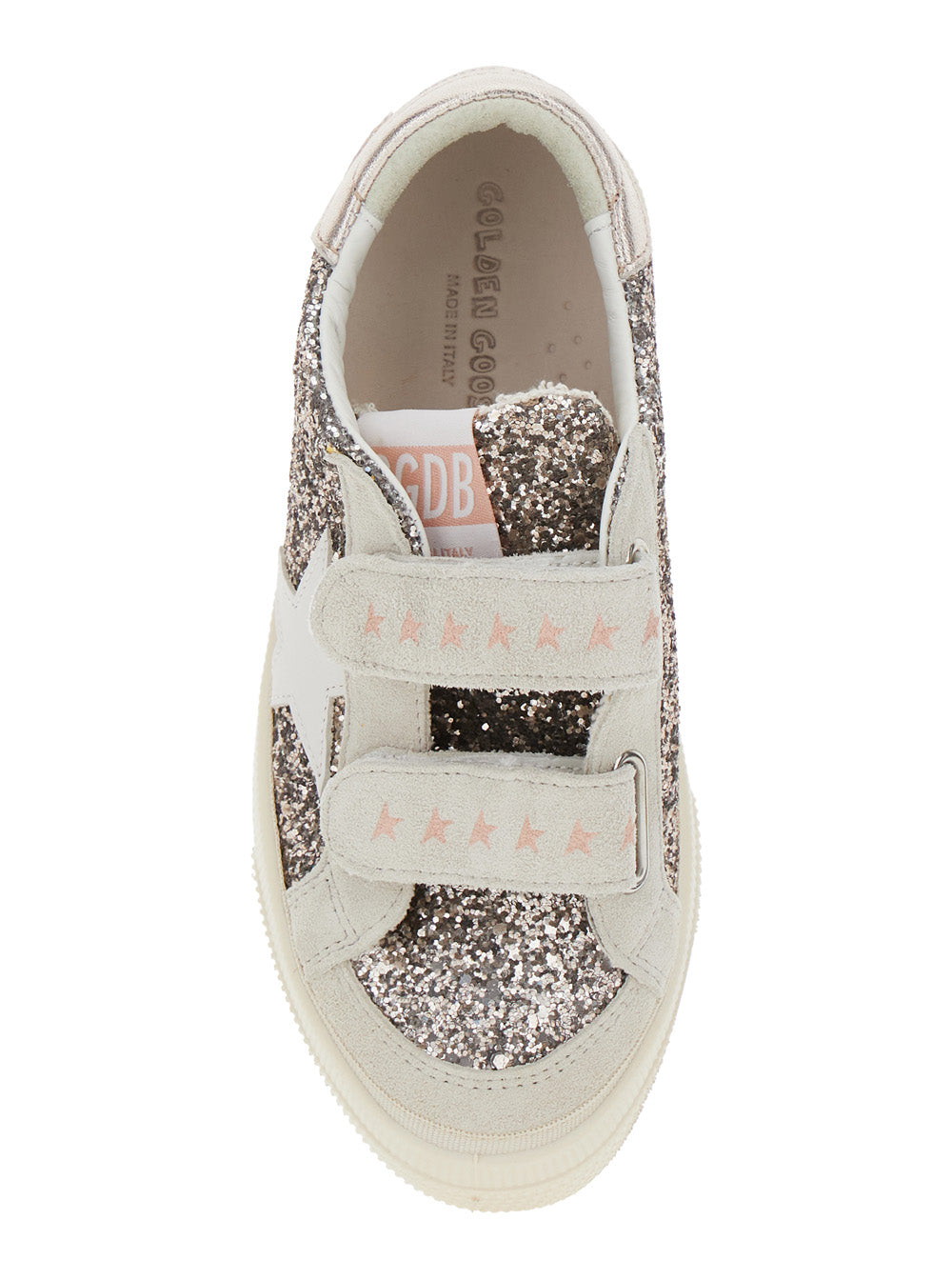 May School Grey Glittered Low Top Sneakers With Star Patch On The Side Leather Blend Girl