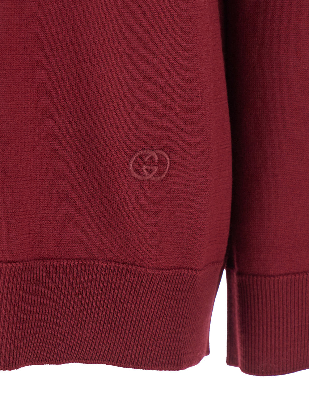 Bordeaux Polo Collar Sweater with GG Logo on the Front in Wool Woman Jersey