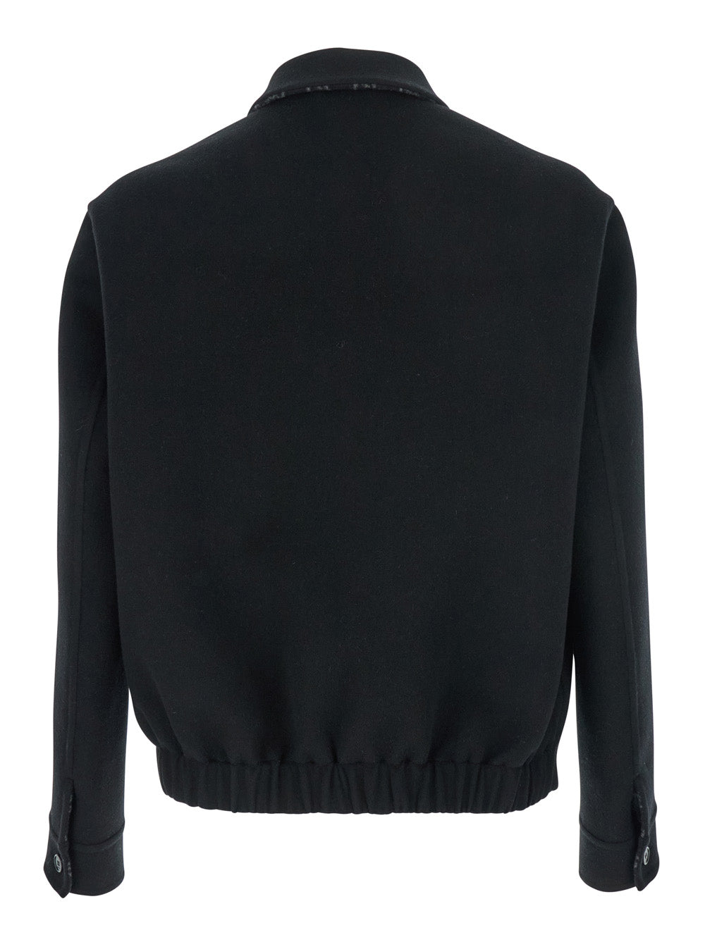 Black Jacket With Classic Collar And Front Zip Closure Wool Man