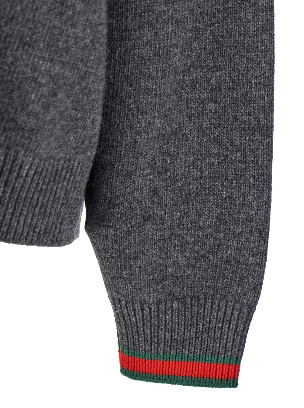 Grey Crewneck Sweater with Web Detail on the Cuffs in Wool and Cashmere Blend Woman Fabric Jersey