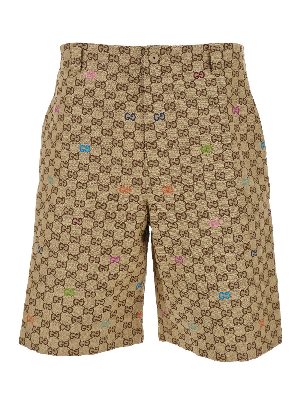 Beige Bermuda Pants with Belt Loops in GG Canvas Man Fabric Shorts And