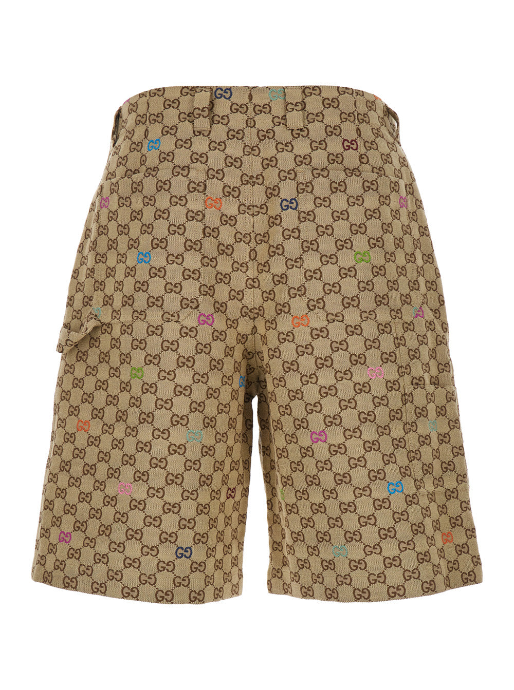 Beige Bermuda Pants with Belt Loops in GG Canvas Man Fabric Shorts And