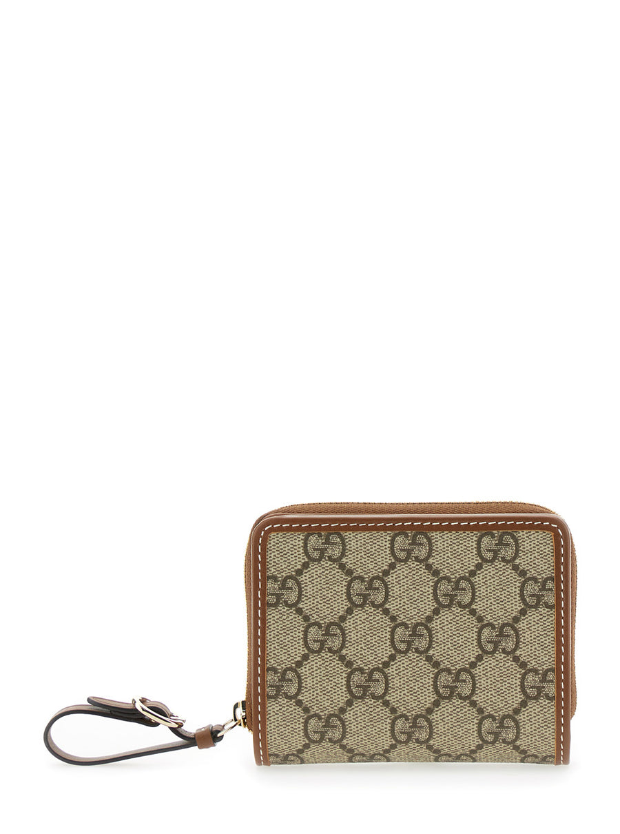 Beige Wallet With Snap Button And Zip Closure Polyurethane