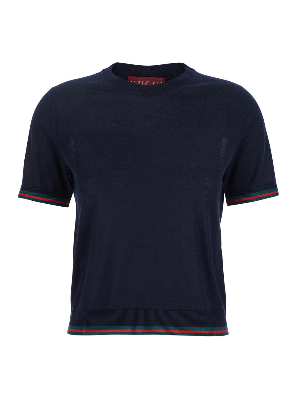 Blue T-Shirt with Web Detail on the Edges in Cashmere and Silk Blend Woman Blu Jersey