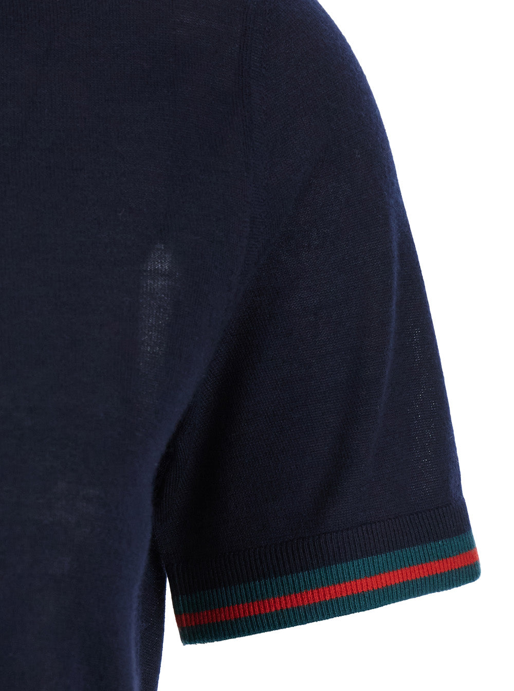 Blue T-Shirt with Web Detail on the Edges in Cashmere and Silk Blend Woman Blu Jersey