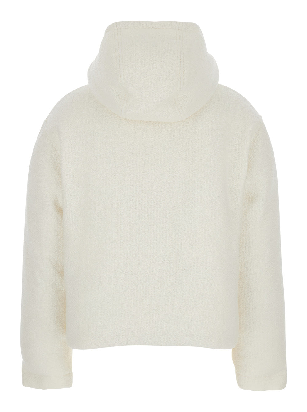 White Wool Bomber Jacket with Fixed Hood and Logo Lettering on the Front Outerwear