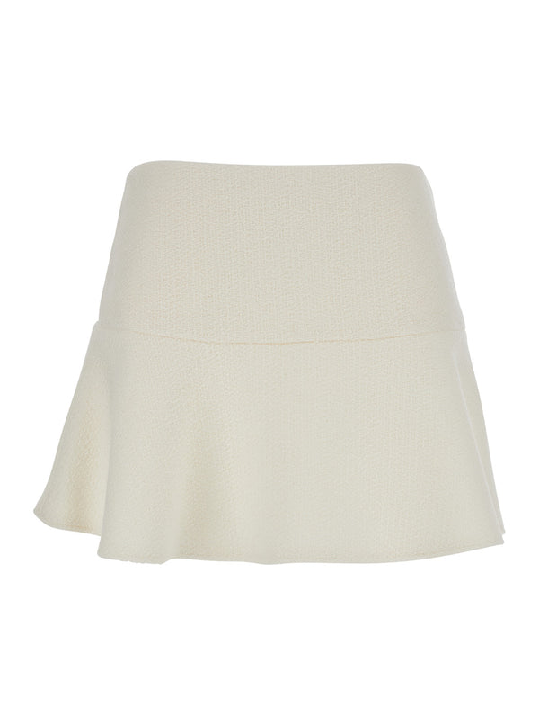 White Wool Boucle Skirt With Hidden Closure