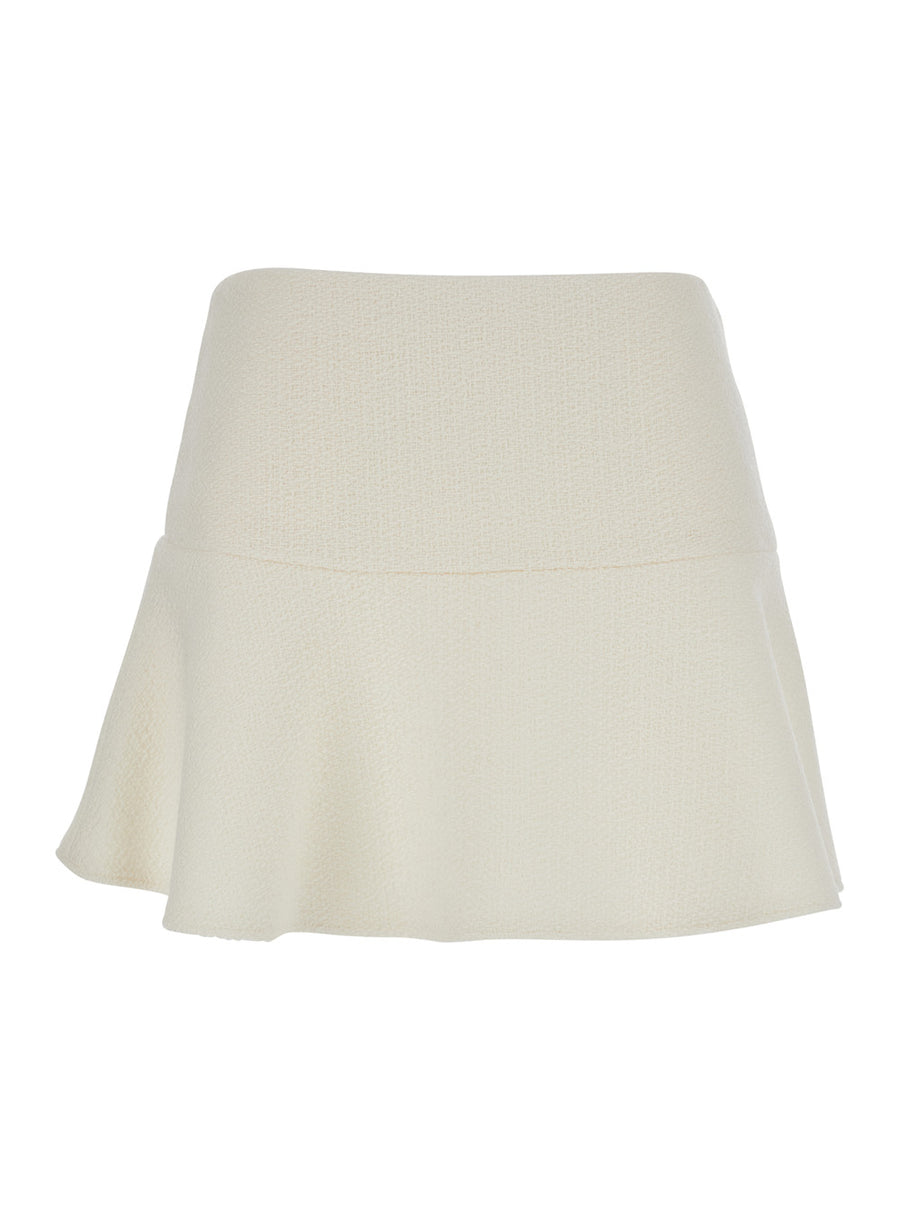 White Wool Boucle Skirt With Hidden Closure