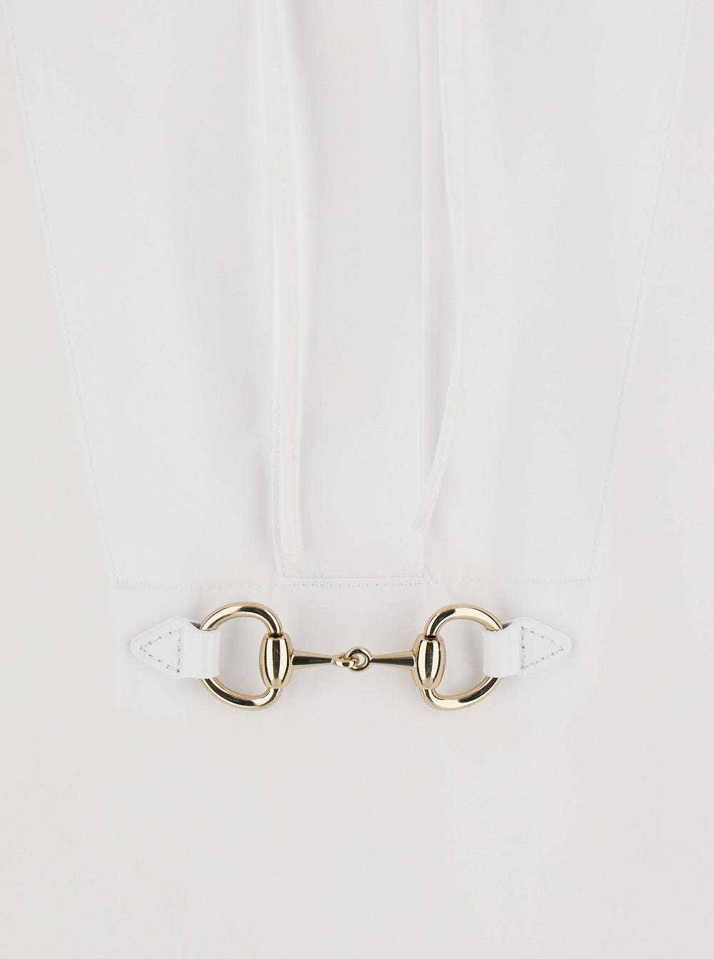 White Shirt with Pointed Collar Tie Detail and Horsebit in Cotton Woman Blouses