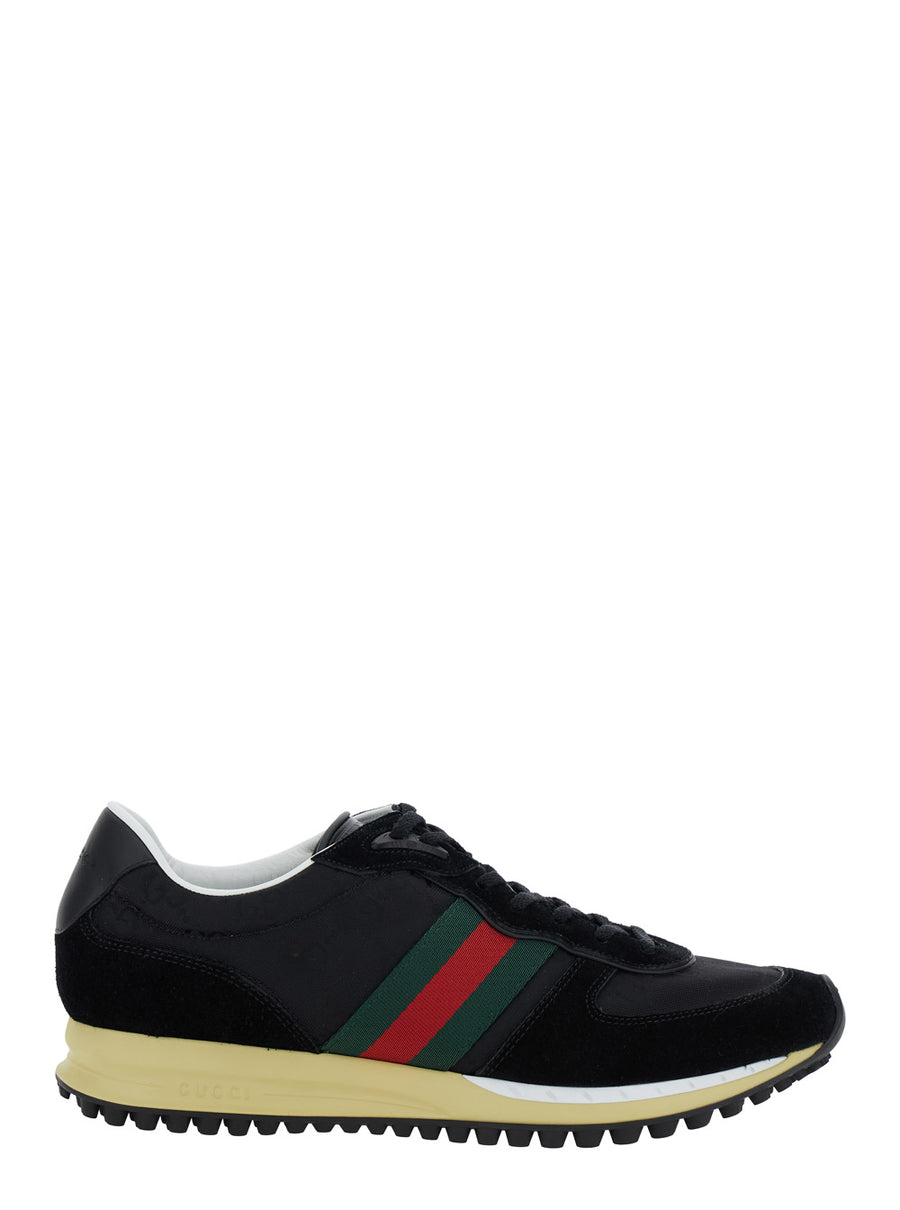 Black Low-Top Sneakers With Side Web Detail Calf Trainers