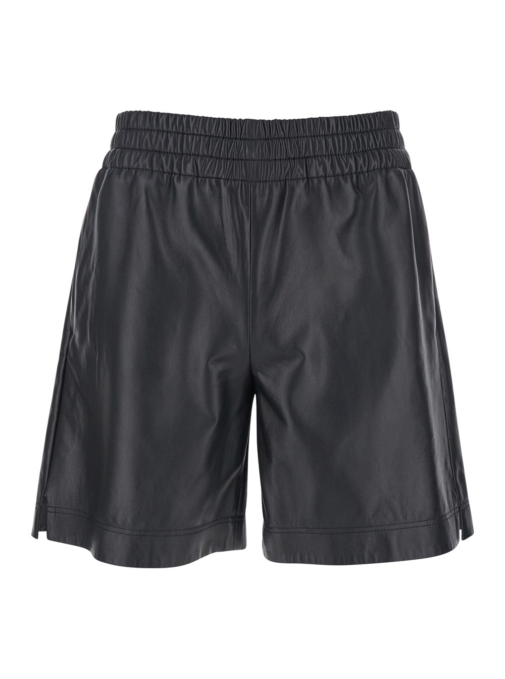 Black Bermuda Shorts with Elasticated Waist and Logo Lettering in Leather Man Lamb