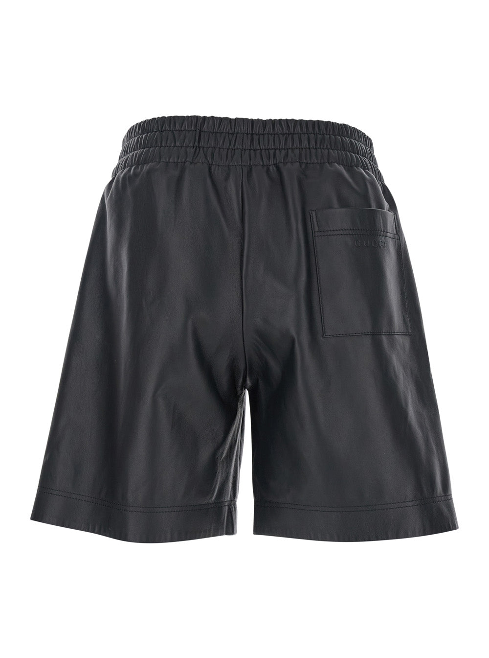 Black Bermuda Shorts with Elasticated Waist and Logo Lettering in Leather Man Lamb