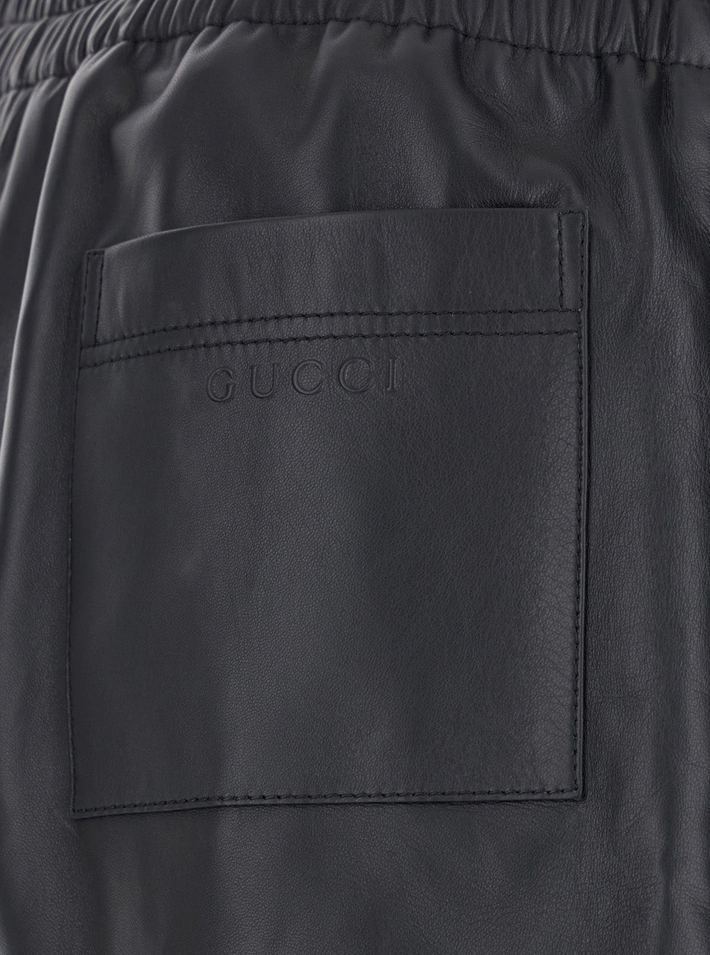 Black Bermuda Shorts with Elasticated Waist and Logo Lettering in Leather Man Lamb