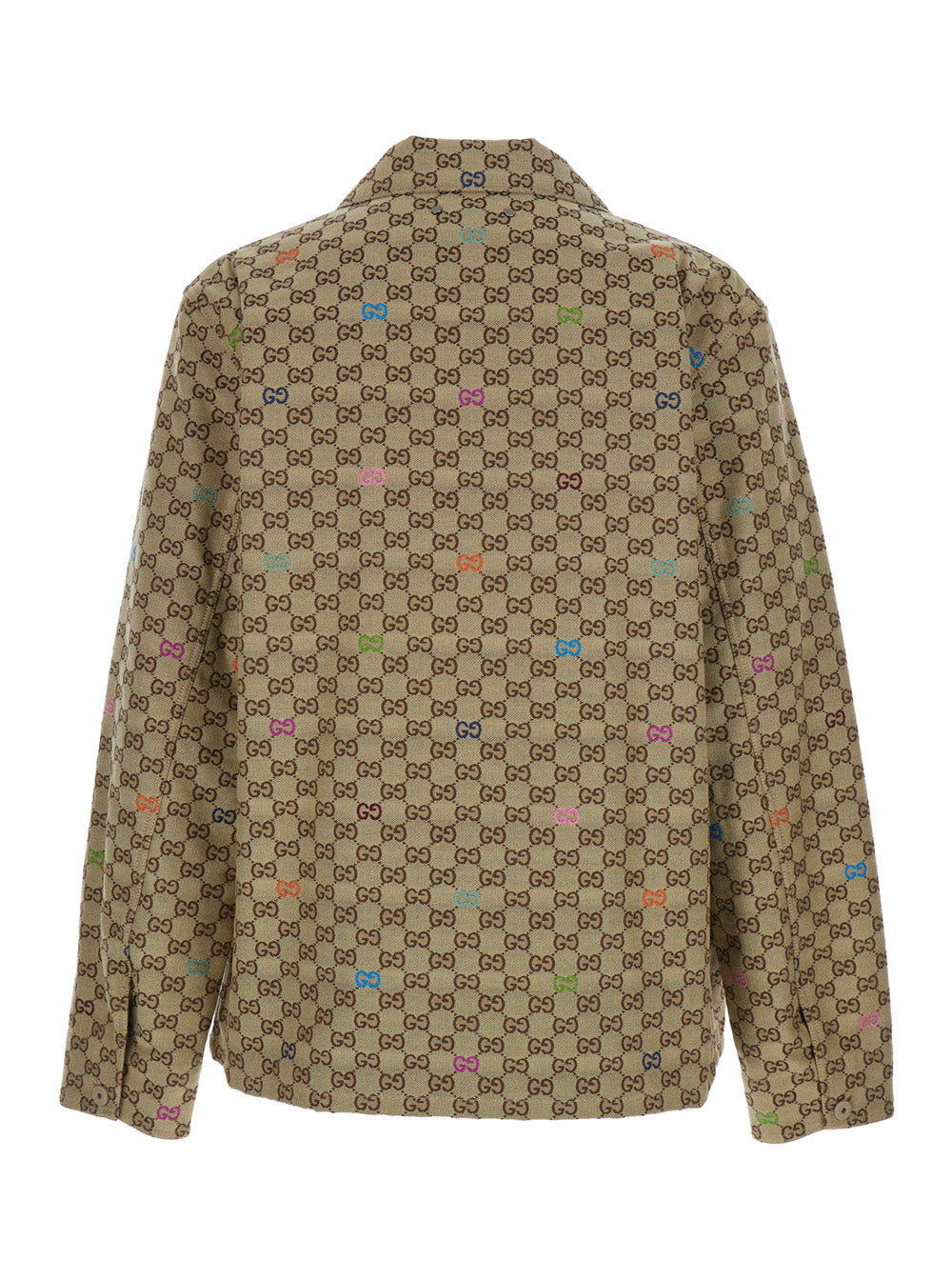Beige Shirt With Spread Collar And Two Front Welt Pockets In Gg Canvas Man Fabric Blouses