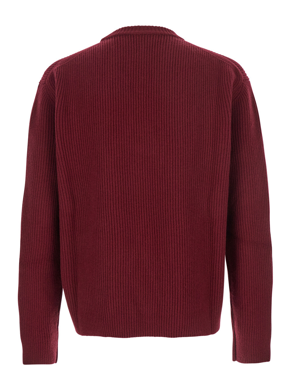 Bordeaux Crewneck Sweater with Logo Lettering Embroidery on the Front in Wool Man Jersey