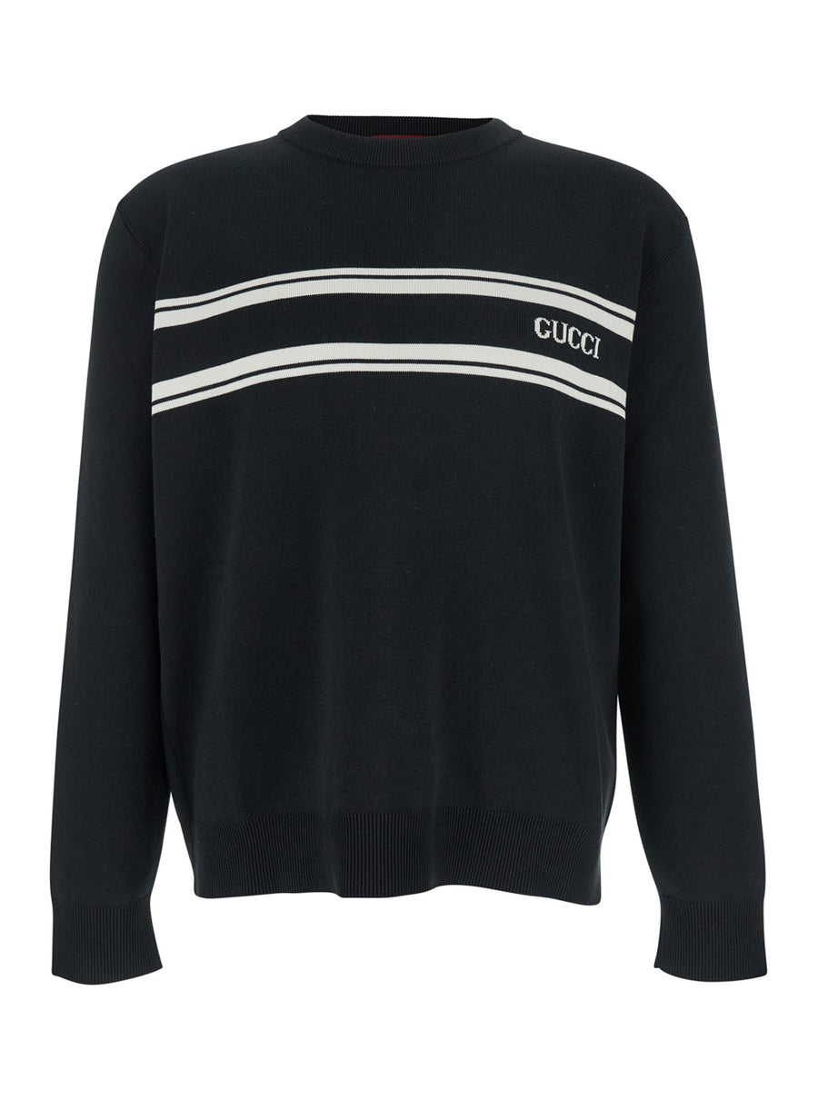 Black Wool Sweater With Logo Lettering Tops