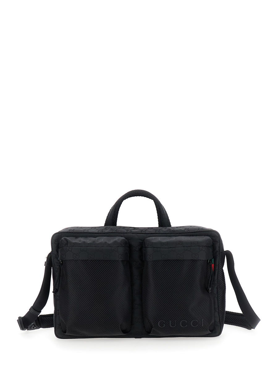 Black Suitcase With Gg Motif Polyamide Luggage & Holdalls