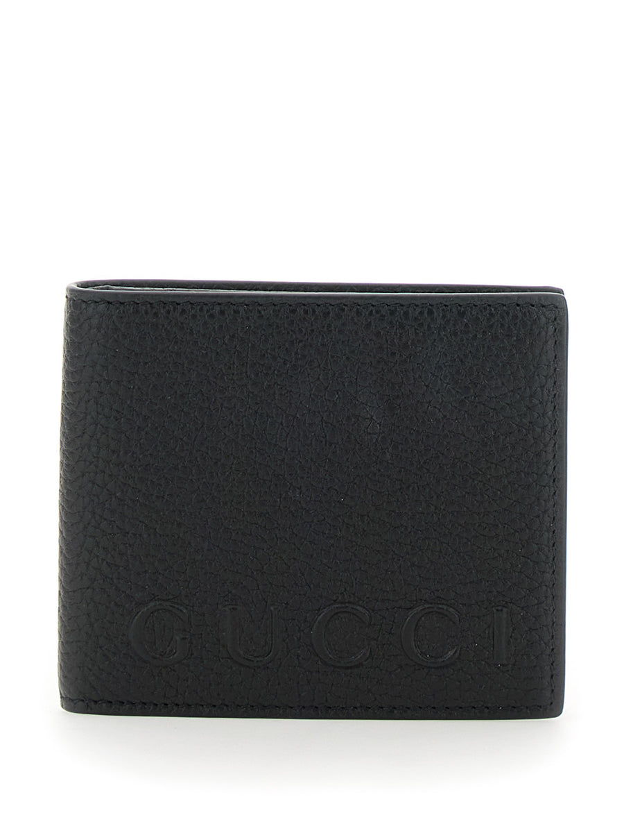Black Bi-Fold Wallet With Logo Calf