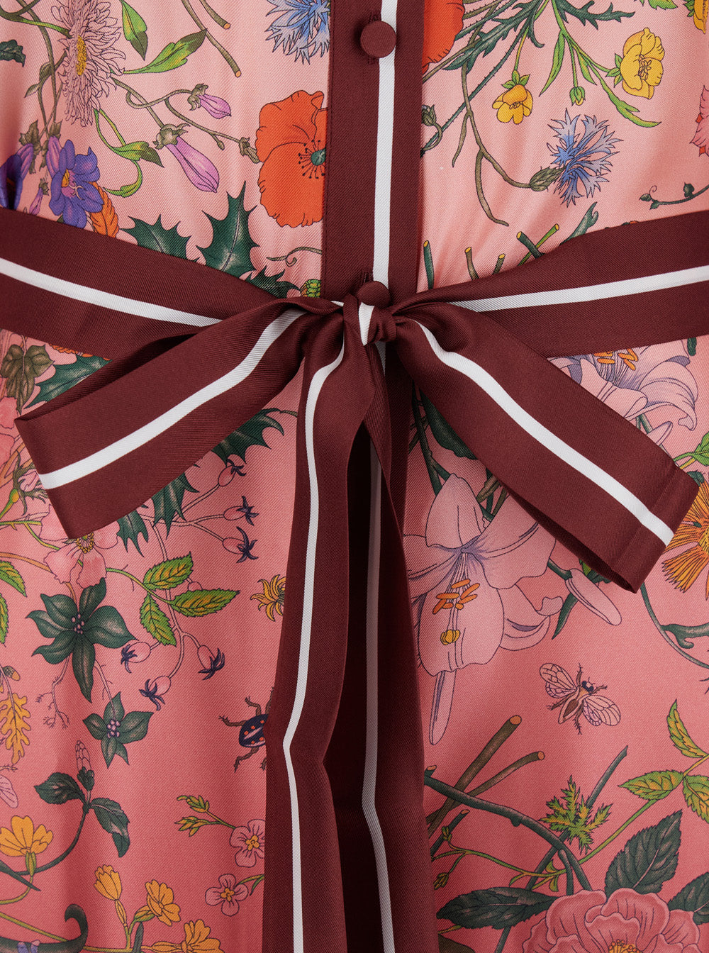 Bordeaux Gradient Dress With Removable Belt And All-Over Flora Print Silk Woman