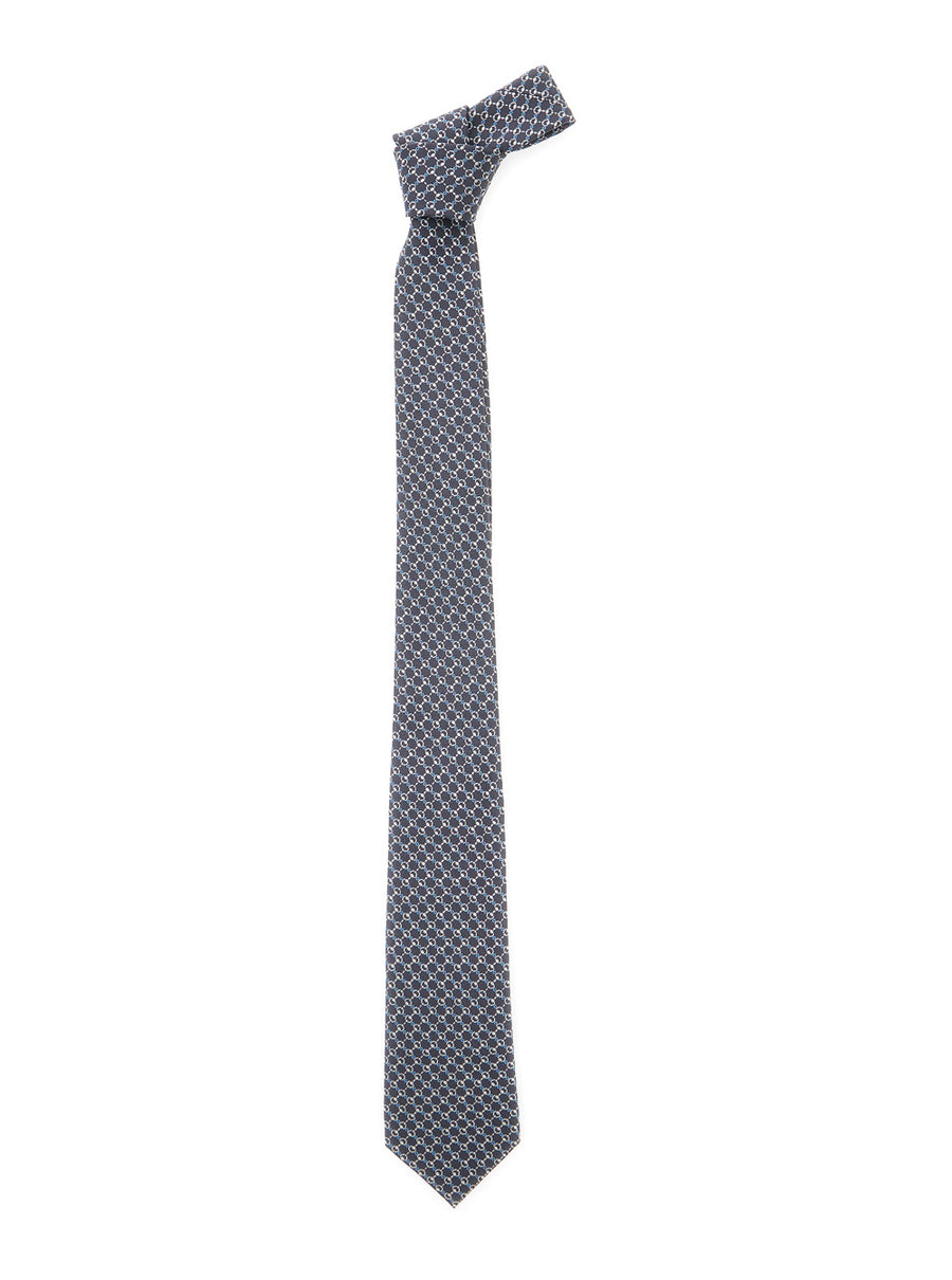 Grey Silk Tie With Horsebit Print Ties & Bow