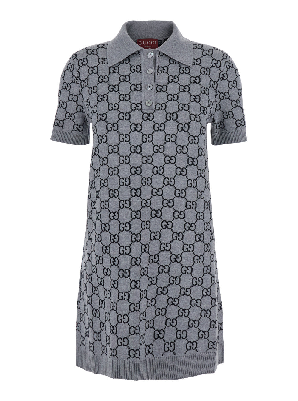 Grey Dress With Wide Collar And All-Over Gg Motif Wool Woman
