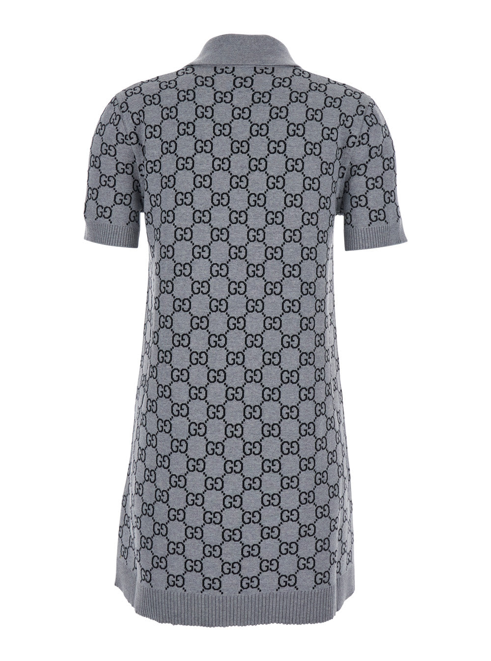 Grey Dress With Wide Collar And All-Over Gg Motif Wool Woman