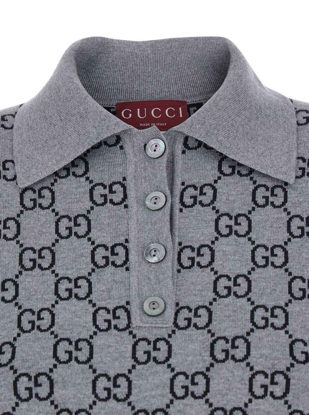 Grey Dress With Wide Collar And All-Over Gg Motif Wool Woman