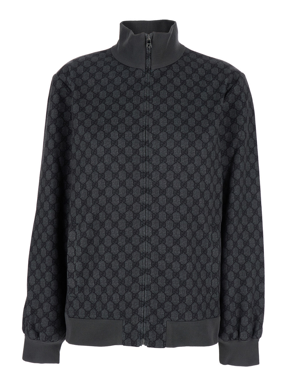 Grey Sweatshirt with High Neck and All-Over GG Print in Tech Fabric Woman Sweatshirts