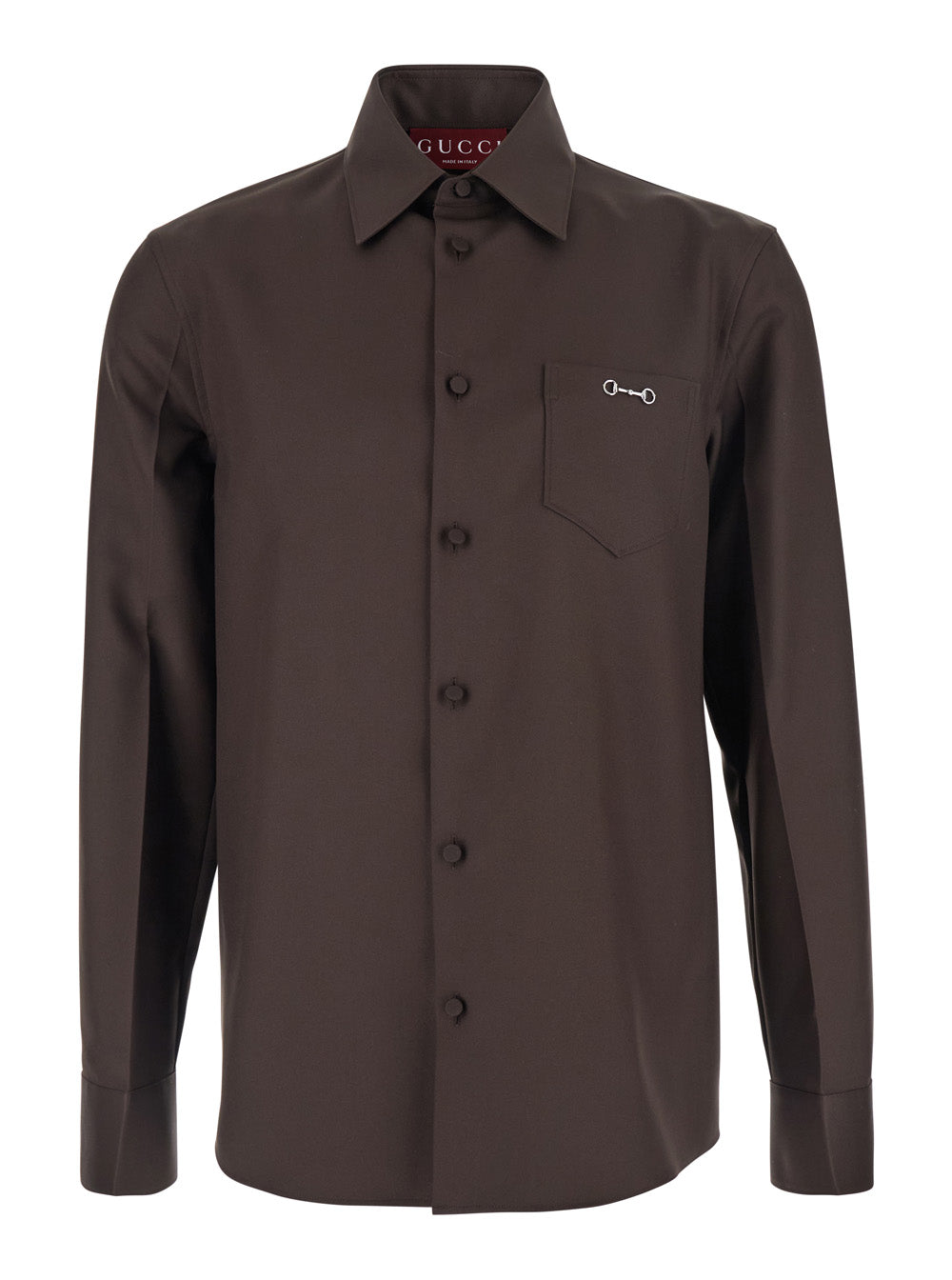 Brown Shirt with Classic Collar and Horsebit on the Front in Cotton Blend Fabric Man Polyester Blouses