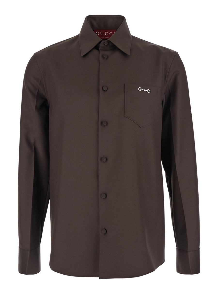 Brown Shirt With Classic Collar And Horsebit Polyester
