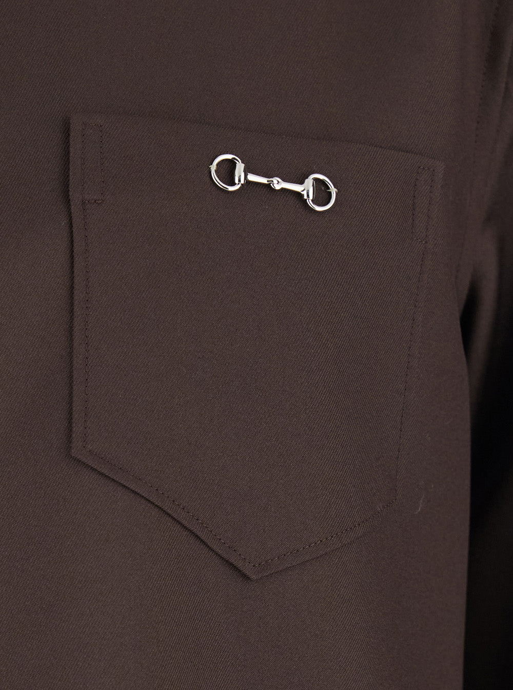 Brown Shirt with Classic Collar and Horsebit on the Front in Cotton Blend Fabric Man Polyester Blouses