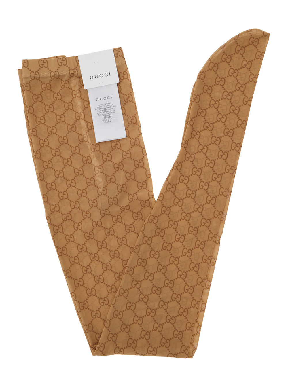 Beige Thights With All-Over Gg Motif Tech Fabric Stretch Woman Polyamide Elastane Underwear