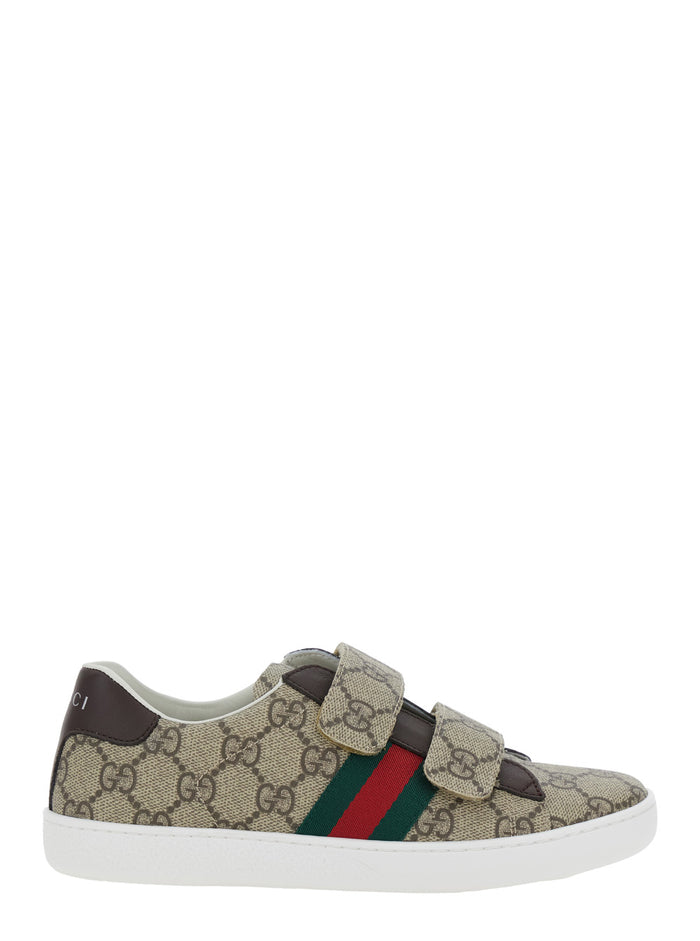 Beige Low-Top Sneaker with All-Over GG Motif in Fabric Woman Polyurethane Polyester Cotton